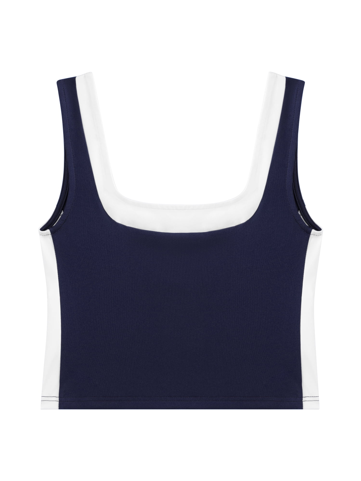 DARING DIVA Women's Crop Square Neck Slim Fitted Color Block Yoga Shirts S Navy
