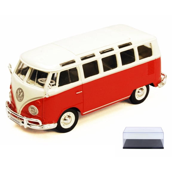 Diecast Car & Display Case Package - Volkswagen Van Samba Bus, Red with White - Showcasts 34956 - 1/25 Scale Diecast Model Toy Car w/Display Case