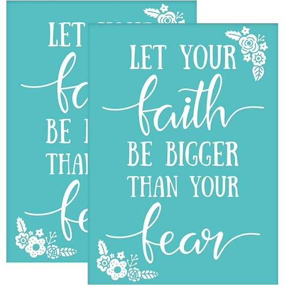 2Pcs Self-Adhesive Silk Screen Printing Stencil Faith Words Silk Screen Stencil Let Your Faith Be Bigger Than Your Fear Mesh Stencils Transfer for DIY T-Shirt Painting -5.5x7.7 Inch Blue