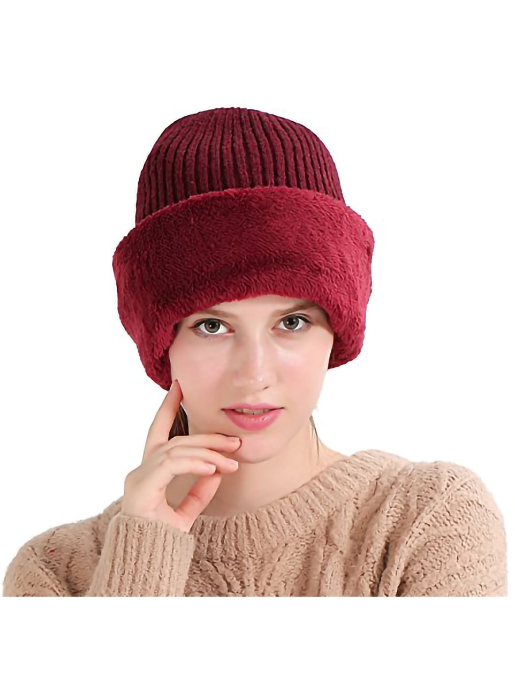 Women Men Solid Unisex Cycling Ski Mask Winter Knitted Balaclava Beanie Hat, Red, One Size