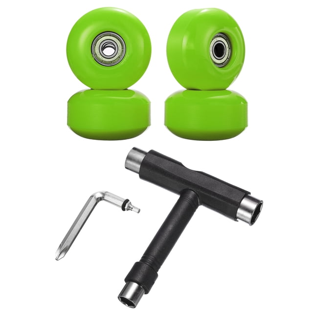 Unique Bargains Roues de Planche à Roulettes 52mm 95A avec Roulement Argenté Roues de Rue avec Outil de Skate, Vert, Lot de 4