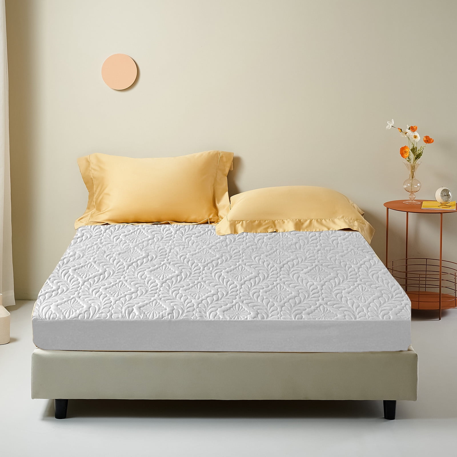 Waterproof Mattress Protector Laminated Bed Cover 6.6Ft x 6.6Ft, Watertight Breathable Hypoallergenic Easy Clean Mattress Encasement, Bedroom Home Bedding Guest Room Hotel Bed Hat Mattress Cover