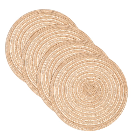 Uxcell 4 Pcs Round Woven Placemats, 7 Inch Braided Washable Placemat Heat Resistant Decorative Place Mat for Kitchen Dining Table Countertop, Khaki