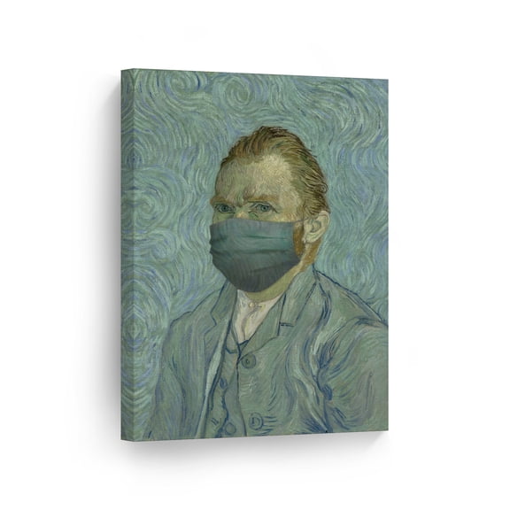 Smile Art Design Vincent Van Gogh's Masterpiece Self Portrait Face Mask Pandemic Inspired Funny CANVAS Wall Art Print Paint Living Room Social Distancing Art Home Decor Ready to Hang Made in USA 40x30