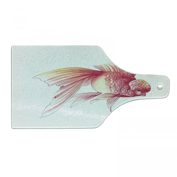 Goldfish Cutting Board, Watercolor Painting Style Sea Animal Illustration in Pink, Decorative Tempered Glass Cutting and Serving Board, in 3 Sizes, by Ambesonne