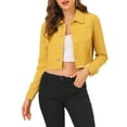 thumbnail image 1 of INSPIRE CHIC Women's Jean Jacket Frayed Button Up Washed Cropped Denim Jacket S Mustard, 1 of 8