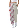 thumbnail image 3 of Gibobby pantalones de vestir mujer cintura alta Pantalones deportivos informales con cordón y estampado digital de amor con sueltas para mujer (Beige, M), 3 of 4