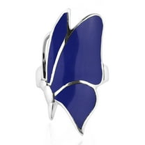 Flying Monarch Butterfly Blue Lapis Inlay Stone Sterling Silver Ring-7