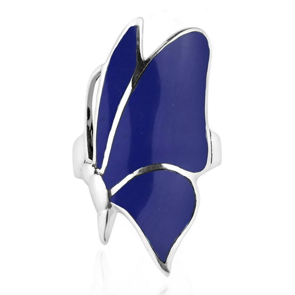 Flying Monarch Butterfly Blue Lapis Inlay Stone Sterling Silver Ring-7