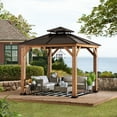 thumbnail image 1 of Sunjoy Missouri Collection 8 ft. x 8 ft. Cedar Framed Gazebo with Brown Steel 2-tier Hip Roof Hardtop, 1 of 7