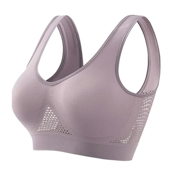 Cyglowse Sports Bras for Women Breathable Anti-Sagging Plus Size Wireless Bras with Cooling Lift-Up Mesh High Support Light Gray XL