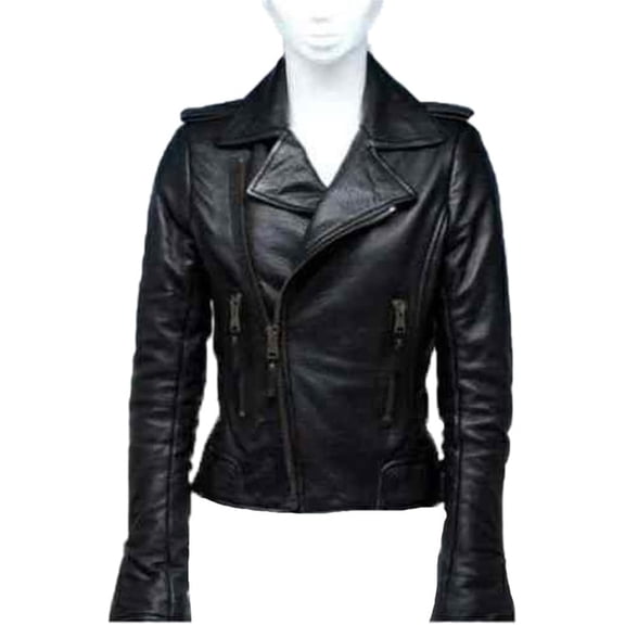 Celebrity Women's Black Lambskin Leather Jacket Motorcycle Slim Fit Biker W392