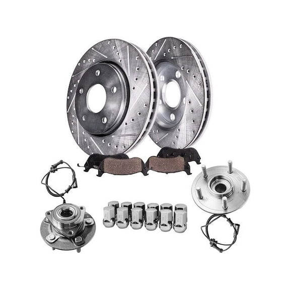 Front Brake Pad and Rotor and Wheel Hub Kit - Compatible with 2012 - 2018 Ram 1500 2013 2014 2015 2016 2017