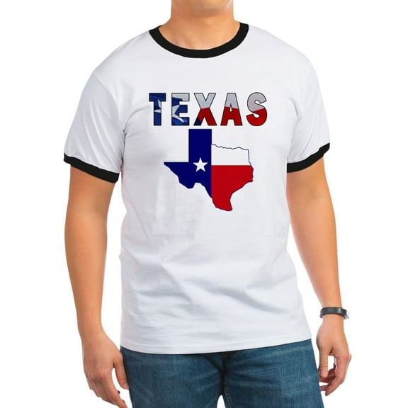 CafePress - Flag Map With Texas Ringer T - 100% Cotton Ringed T-Shirt