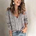 thumbnail image 5 of Rigardu cardigan for women Women Solid V-Neck Single-breasted Buttons Hollow Out Cardigan Sweater Grey + 10, 5 of 5