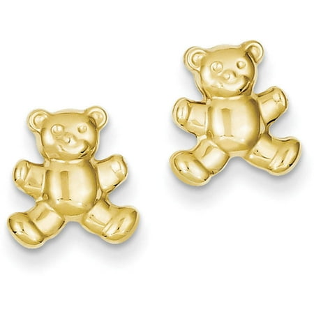 Teddy Bear Enamel Earrings - 14kt Yellow Gold Teddy Bear Post Earrings