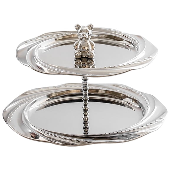 Hzzsbu 2 Tiers Cake Stand, Stainless Steel Cupcake Display Stand, Metal Fruit Dessert Snack Serving Dish, Afternoon Tea Stands for Wedding