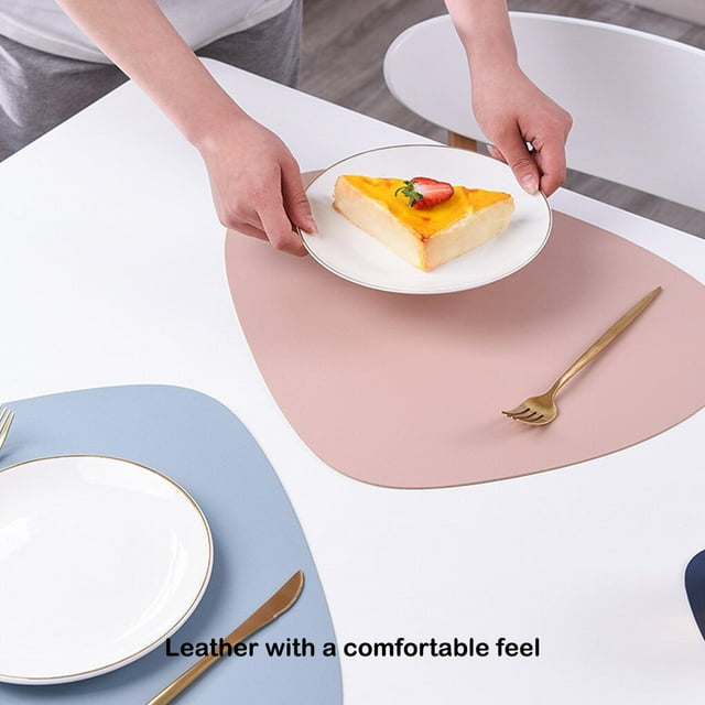 PU Placemat Table Mats Heat Insulation Leather Place Mats Set Wipeable Cup Mat Tableware Pad Indoor Dining Restaurant Dark Blue