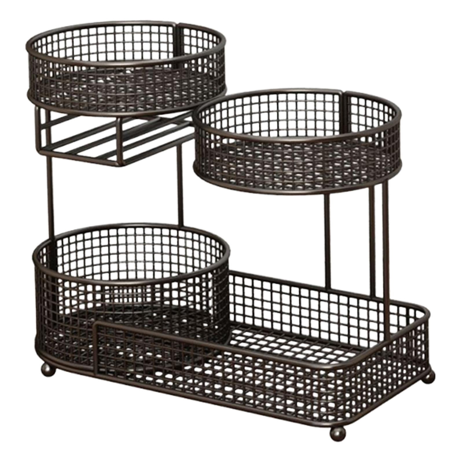 Fiocias 3-Tier Kitchen Fruit Basket, Large Capacity, Vegetable Basket with Tissue Holder Black