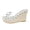 White, variant on Women's Bow Polka Dot Denim Wedge Heeled Backless Dress Sandals Fashion Casual Clear Platform Chunky High Heels Slip on Slippers for Bride Wedding Beach Vacation Summer Blue Size 9.5