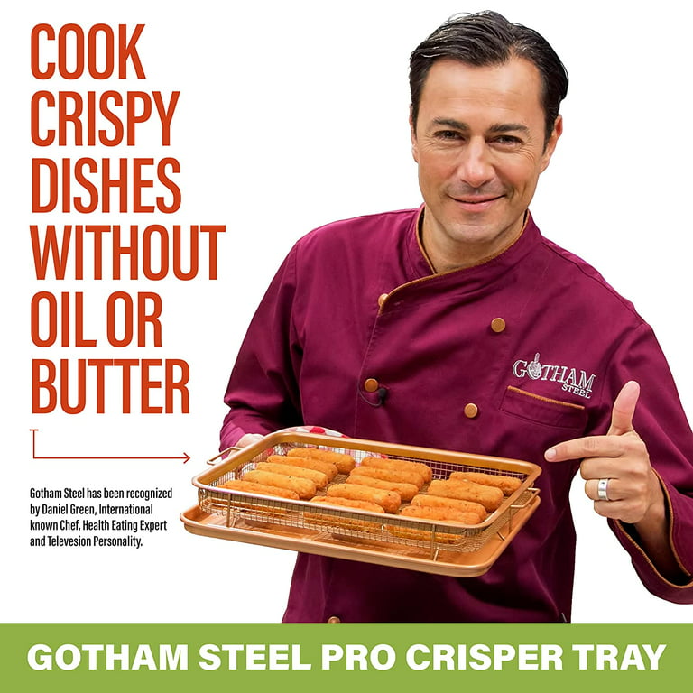 Gotham Steel Pro Crisper Tray Nonstick Baking Tray Titanium Ceramic  Elevated Crisper Tray Air Fry Baking Tray 2 Piece 