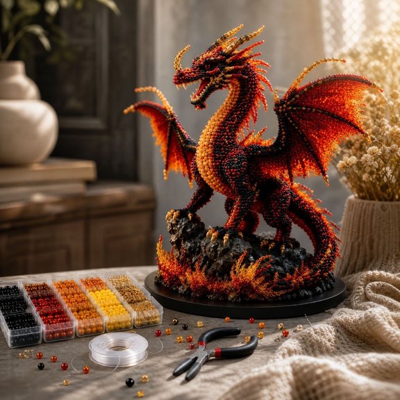 3D Beaded Ash Dragon DIY Kit,Fantasy Animal Beadwork Craft Set for Beginners,Handmade Art Projects,Creative Hobby Activities,Decorative Display and Gifts Stress relief,A