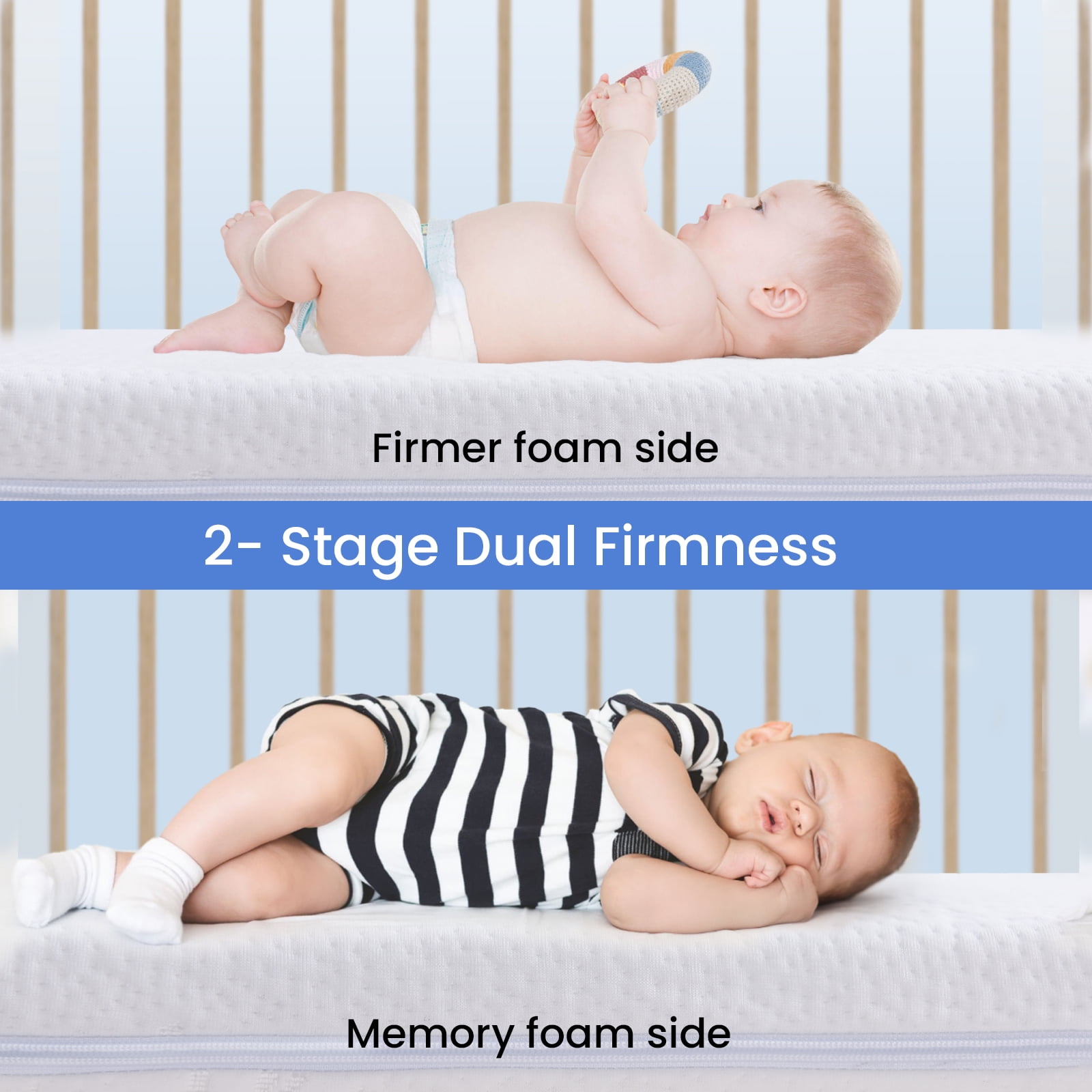 Memory Foam Crib & Toddler Mattress: Dual-Sided Soft Cribs mattresses for Waterproof - 52" x 27.6" x 5" - Breathable - Bamboo Toddler Bed Mattress Fits Baby and Kids