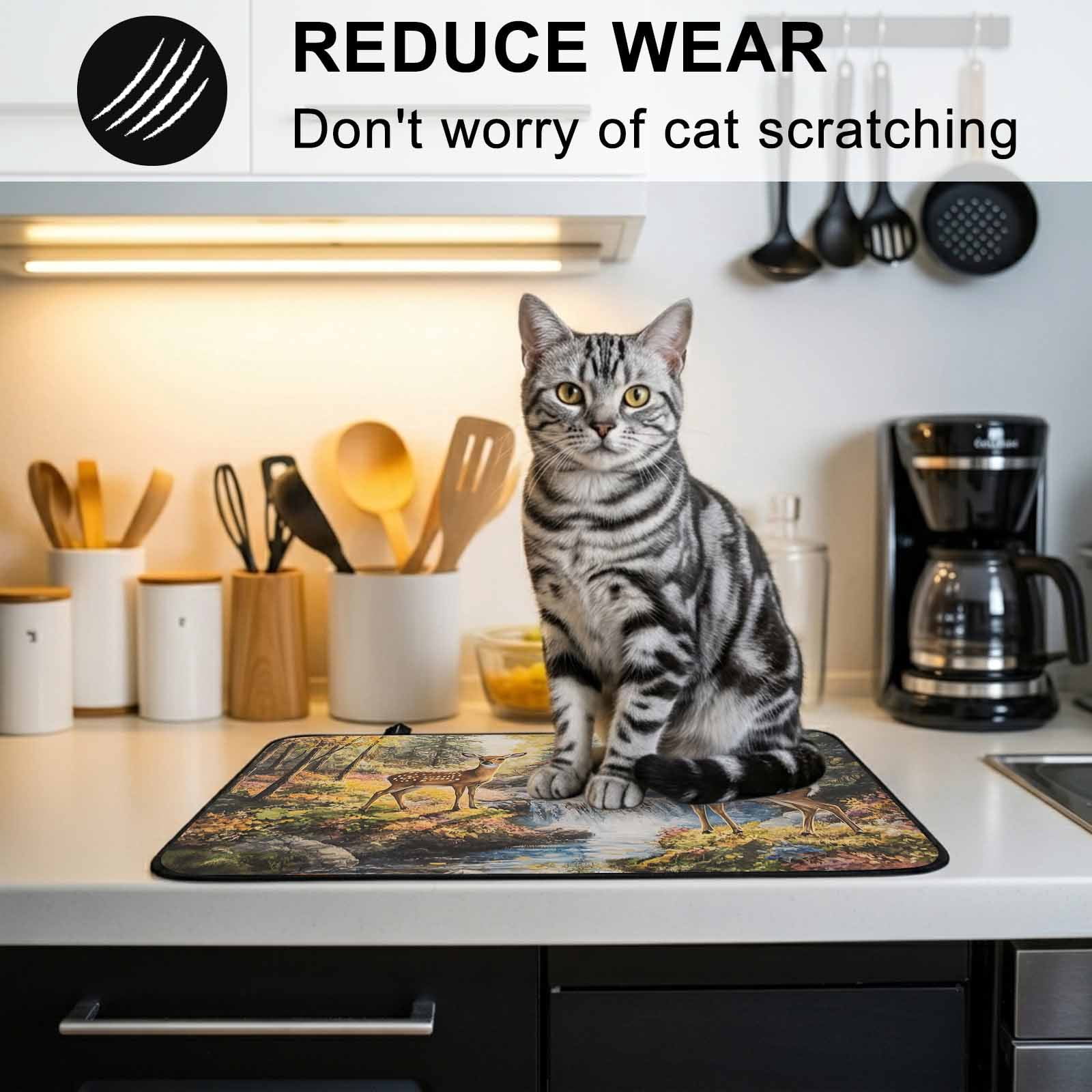 Autumn Forest Deer Stove Top Cover for Electric Stove, Heat-proof & Non Slip Glass Top Stove Cover Protector, Elk River Mountain Kitchen Flat Cooktop Rubber Mat 24x21 Inches