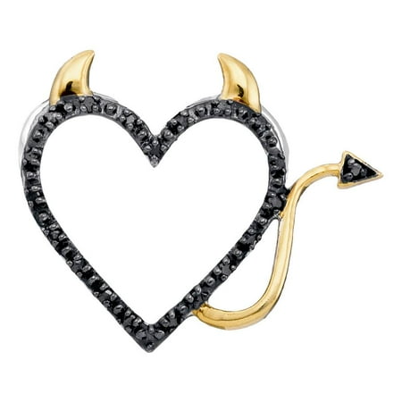10kt White Gold Womens Round Black Color Enhanced Diamond Devil Naughty Heart Pendant 1/12 Cttw