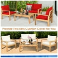 thumbnail image 5 of Costway Outdoor 4pcs Acacia Wood Chat Set Conversation Sofa 2 Sets Cushion Cover Red, 5 of 12