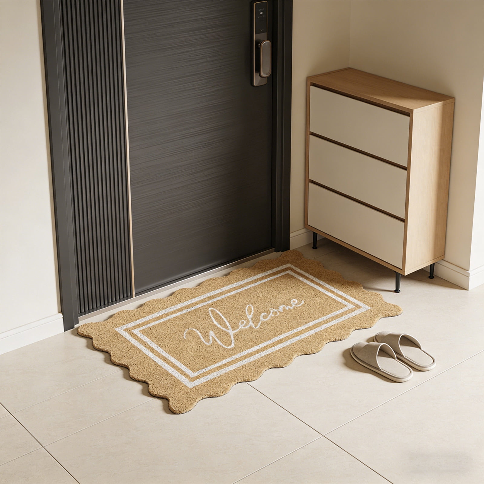 BRELIL 2Pcs Natural Wave Welcome Doormat, Durable Fiber Outdoor Entrance Mat for Front Door Back Door, Non Slip Heavy Duty Scraper Rug for Mud Dirt Water, All Weather Indoor Outdoor Floor Mat for
