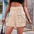 thumbnail image 5 of Women Cargo Denim Shorts - Summer Casual Vintage Loose Button Zipper Shorts Shallow Khaki S, 5 of 9