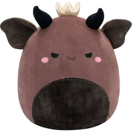 Squishmallows Original 16-Inch Ambergris the Goblin King Plush – Large Burgundy Demon Bull Cow Plush Toy with Gold Crown Soft Stuffed Animal Cute Monster Devil Plush for Kids