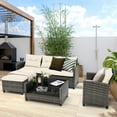 thumbnail image 4 of Patiojoy 4 Piece Patio Rattan Set Outdoor Wicker Conversation Set w/ Lounge Sofa 2-Tier Coffee Table Tempered Glass Tabletop, 4 of 9