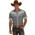thumbnail image 2 of HOWPAY Button down Shirts for Men Short Sleeve Summer Western Cowboy Print Holiday Beach Tops Regular Fit Casual Lightweight Comfy Shirts Grey XXXL, 2 of 4