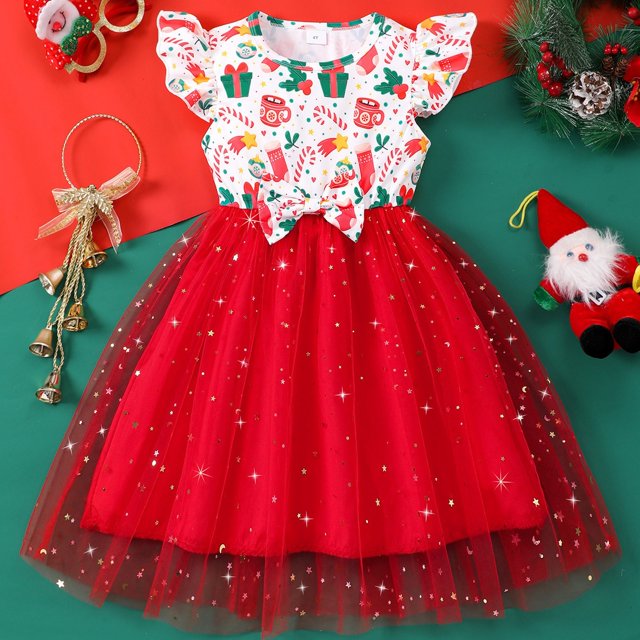 Robes pour Filles Tout-Petits Bébés Filles Été Robe Décontractée à Manches Volantées Robe Princesse en Maille avec Nœud Robe pour Bébé Rouge Melon D\'eau 6 Ans-7 Ans