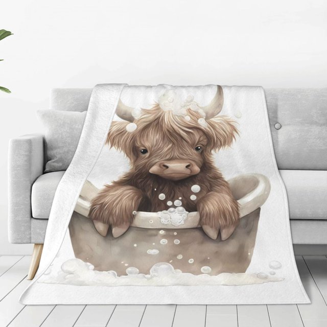 Fotbe Cute Cow Bath Manta de Franela Acolchonada con Estampado, Súper Suave y Esponjosa, Extra Grande para Sofá, Cama, Uso Todo el Año-60"x50"