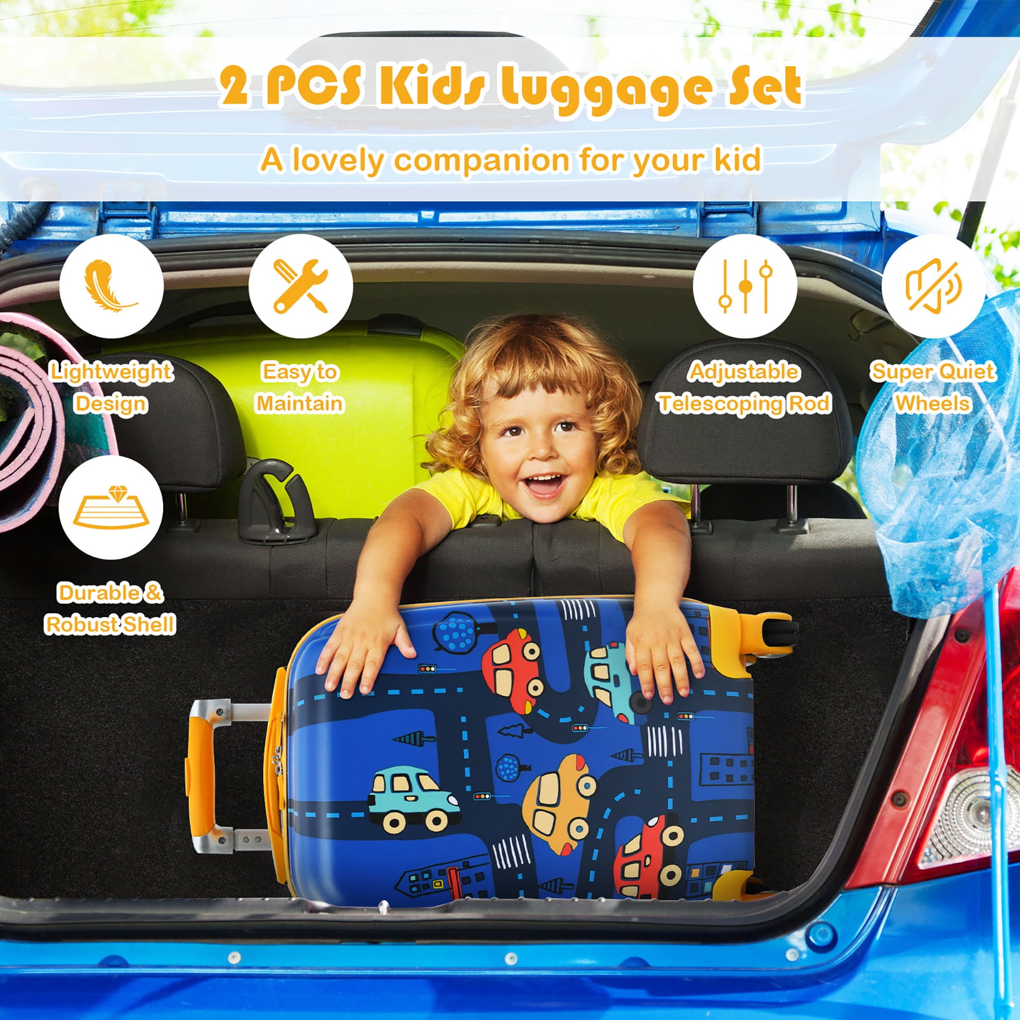 Costway 2PC Kids Carry On Luggage Set 12'' Backpack & 18'' Rolling Suitcase for Travel