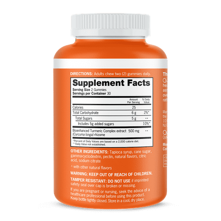 Qunol Turmeric Curcumin Gummies (60 Count) with Ultra High Absorption, 500mg Joint Support Herbal Supplement