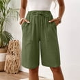 thumbnail image 5 of HKYNLAG Bermuda Shorts for Women Summer Half Shorts Pants Drawstring Elastic Waist Solid Color Cotton Linen Wide Leg Pants with Pockets Army Green 2XL, 5 of 8