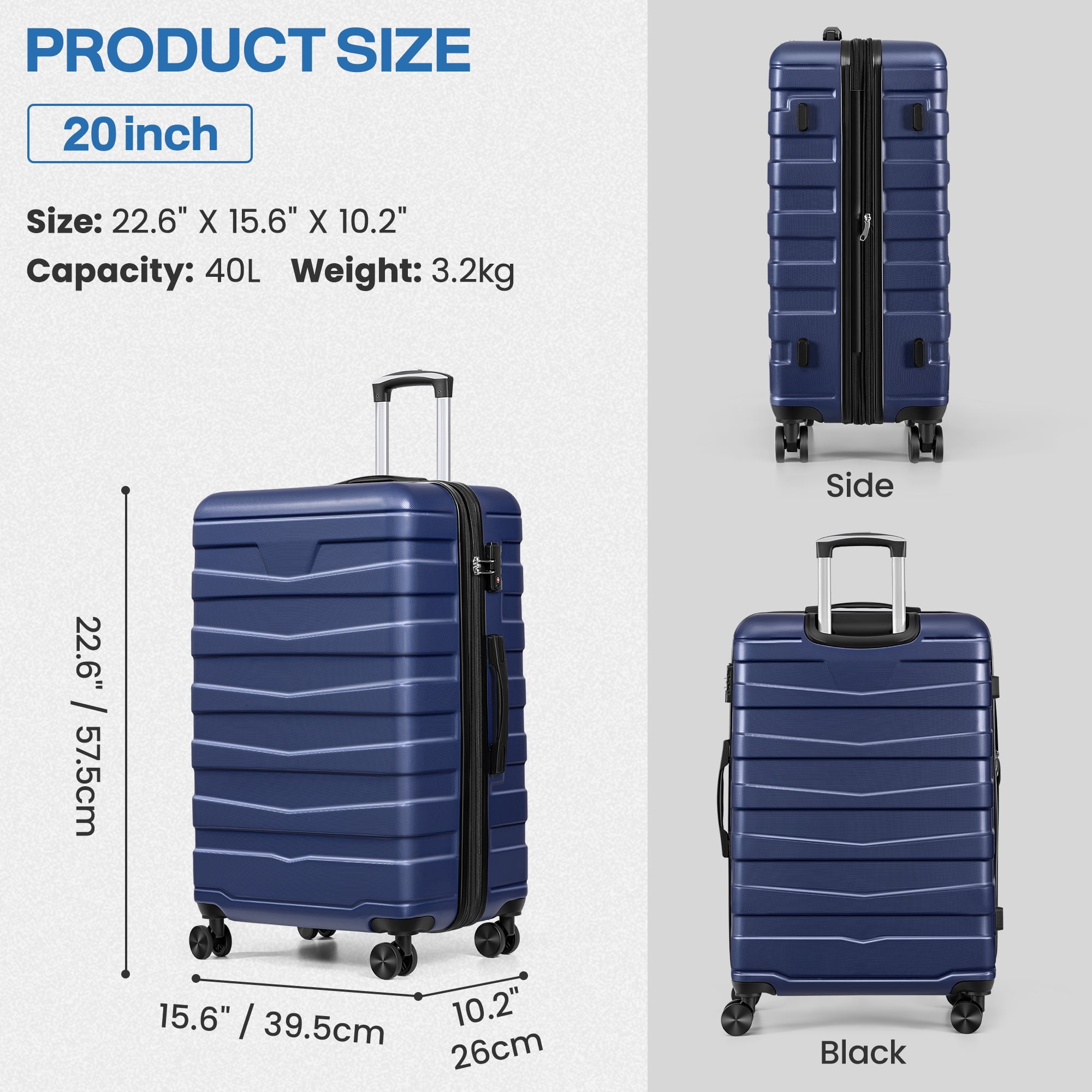 AMZFUN 28 Inches Carry On Luggage, Lightweight ABS+PC Hard Case Suitcase With 360° Rotating Silent Wheel, With TSA Lock, Airline Approved Luggage, Navy Blue