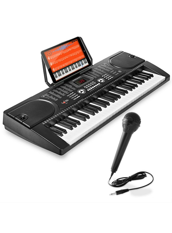Hamzer 61-Key Digital Music Piano Keyboard - Portable Electronic Musical Instrument - with Microphone and Sticker Sheet