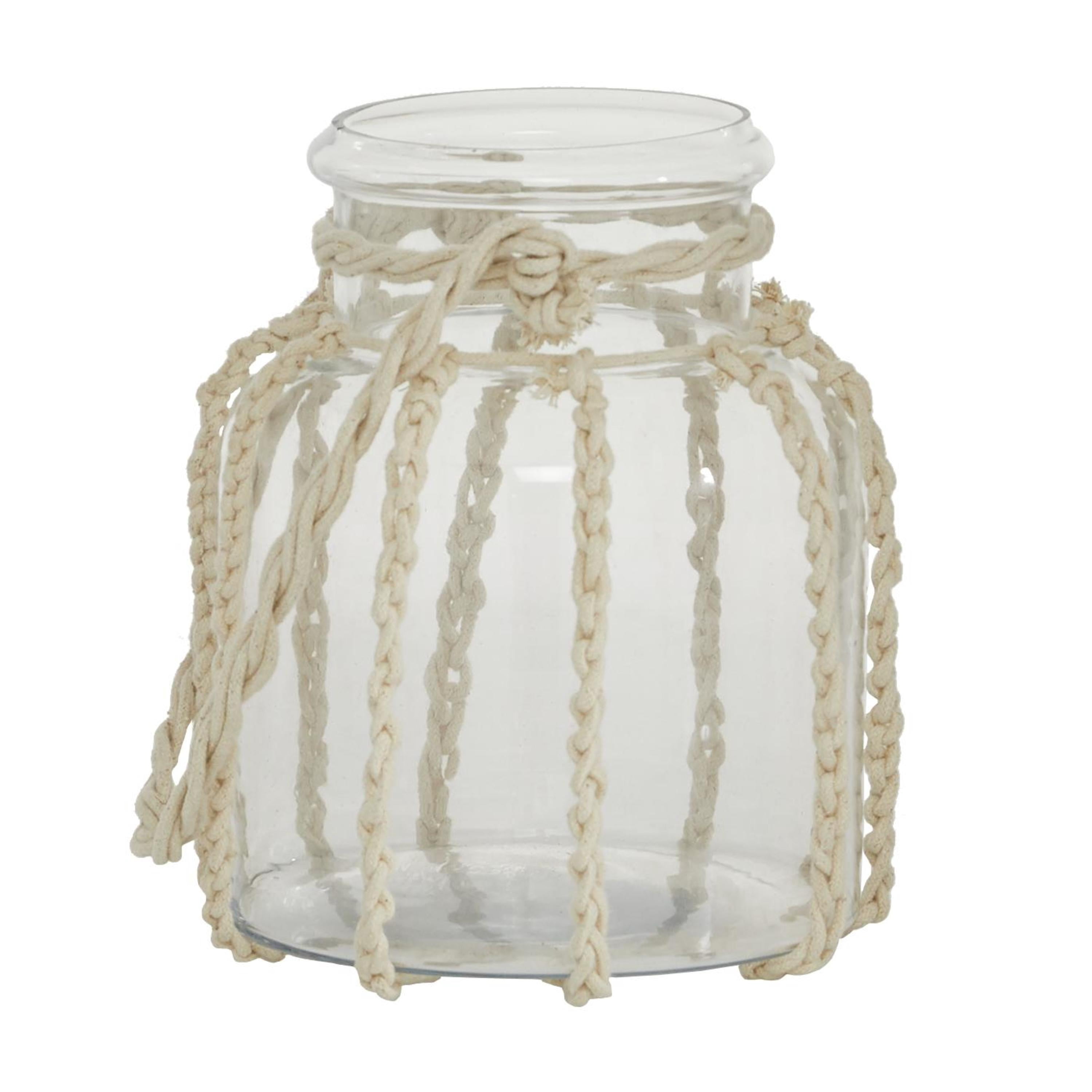 DecMode Clear Glass Decorative Candle Lantern with Rope Handle