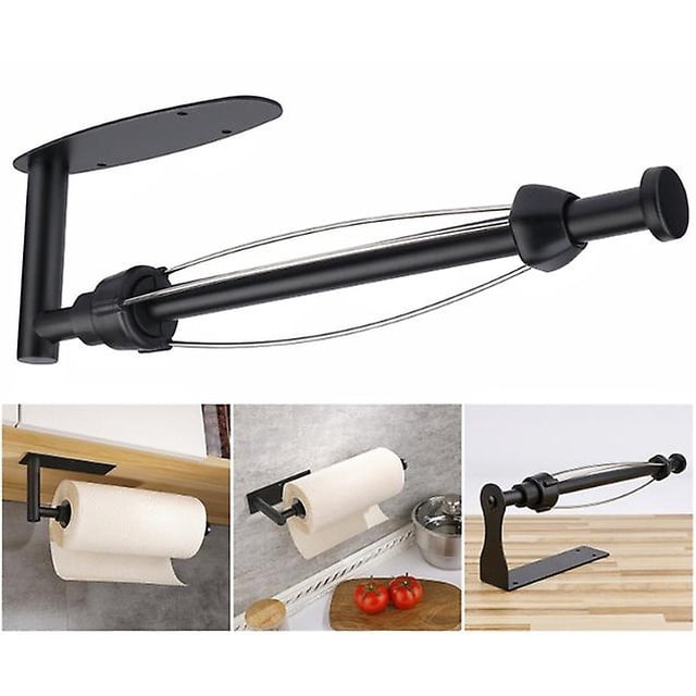 Black Kitchen Roll Holder 1pc No Drilling Required One Hand Tear Paper Towel Holder for Kitchen/Bathroom Kitchen Roll Holder Wall/Under Cabinet Self A
