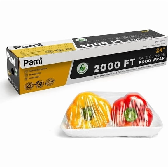 PAMI Clear Plastic Wrap 24" X 2000ft Saran Wrap with Dispenser Box for Home and Commercial Food Wrap, BPA-Free