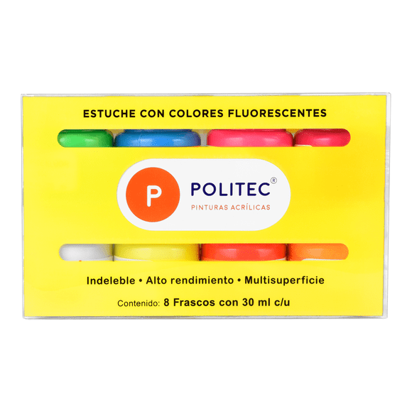 Paquete Pintura Acrílica 30ml Colores Neon 8 Pzs Politec