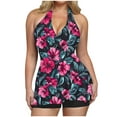 thumbnail image 2 of VBTAPA Women Halter Tankini Swimsuits Two Piece Tummy Control V Neck Bathing Suits Top with Shorts Bottom Hawaiian Beach Swimwear Set Limited Time Sales Multicolor L, 2 of 7