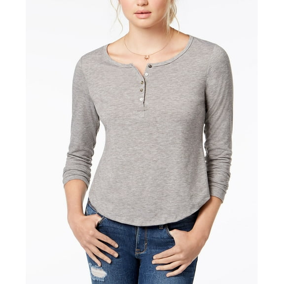 American Rag Juniors Ruffled Cutout Henley Heather Grey XL