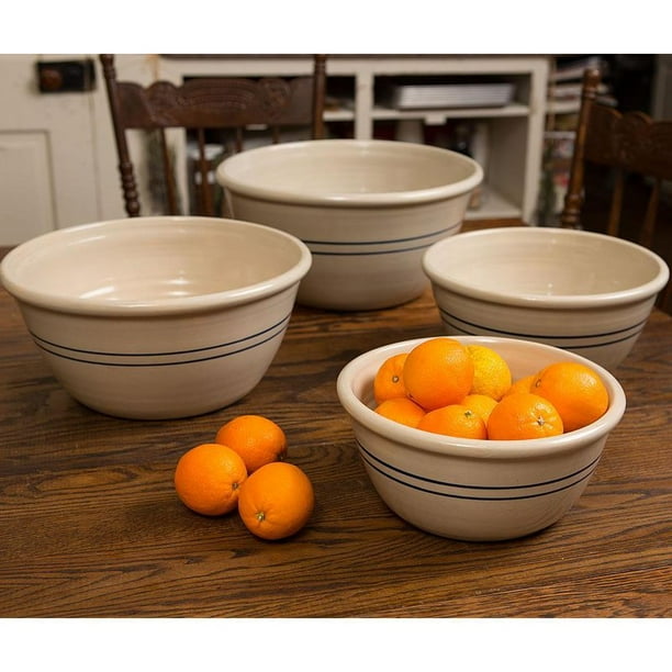 Martinez Pottery Heritage Blue Stripe Stoneware Mixing Bowls USA Made