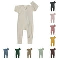 thumbnail image 3 of Otqutp Baby Boys Girls Spring Autumn and Winter Pajamas Long Sleeved Front Zip Double Zipper Wrapped Hands and Feet Nightgown Homewear (1-Brown,12-18 Months), 3 of 3